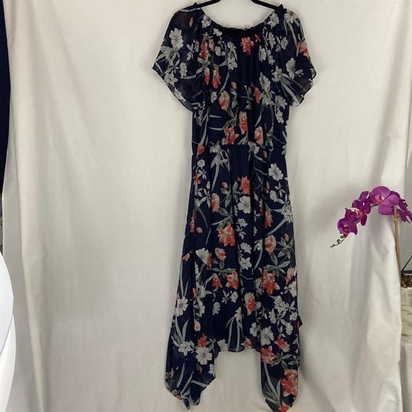 Alex Marie Navy Black Floral Dress Size 16 - Picture 1 of 9
